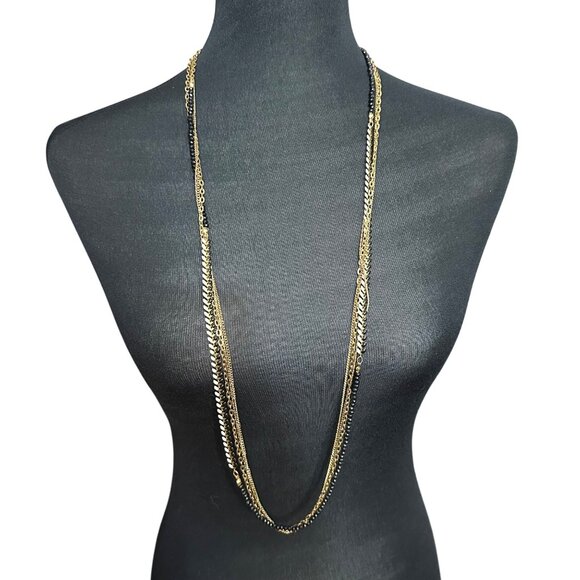 Chico's Necklace Jewlery Statement 42" Adjustable Gold Tone Black Multichain - Picture 1 of 6